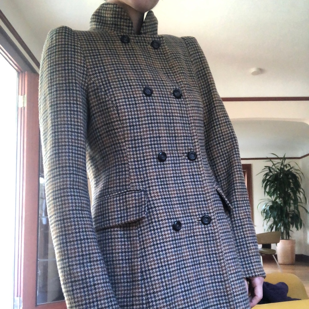 Zara Black and Brown Checkered Pea Coat
